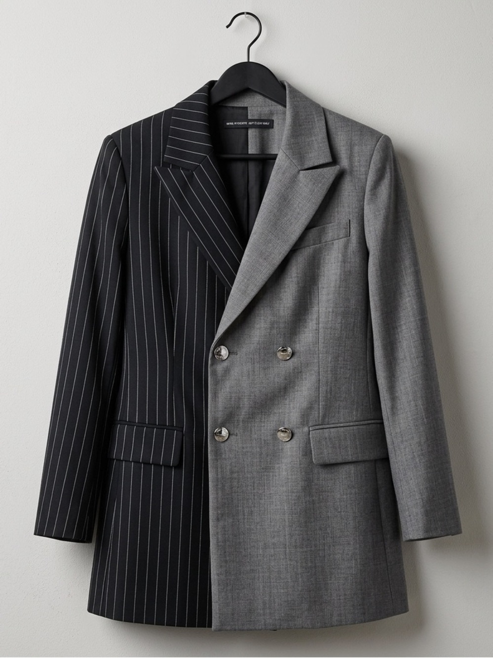 SHEIN Asymmetrical Colorblock Blazer Pinstripe & Grey Statement Jacket Size M